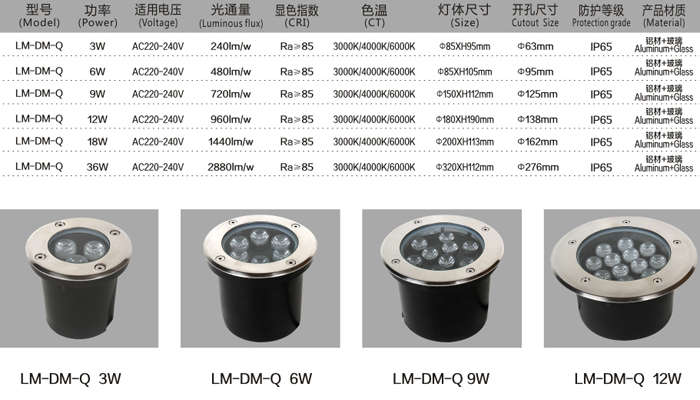 LED地埋燈LM-DM-Q 12W規(guī)格說明